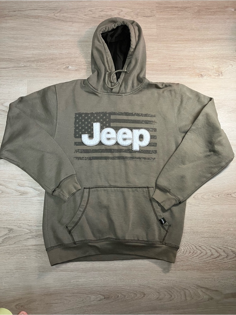Jeep Men's Olive Green Hoodie with Flag Logo
